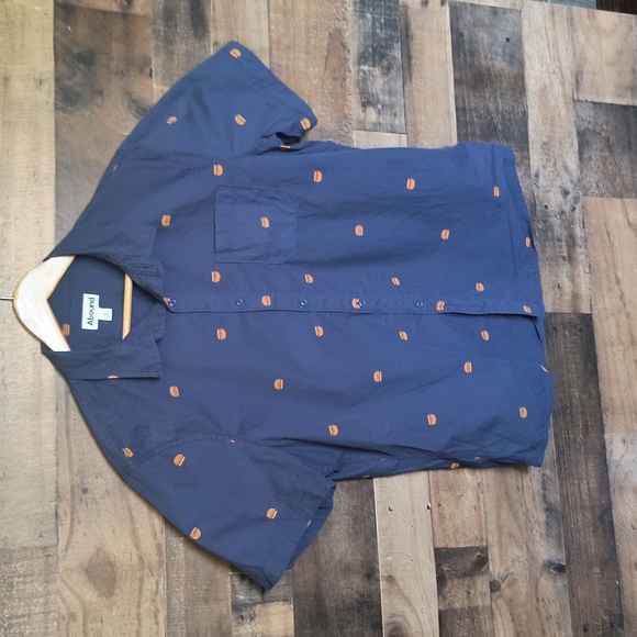 Abound Novelty Hamburger Print Navy Blue Short Sleeve Button up Shirt Large Men - Picture 1 of 13